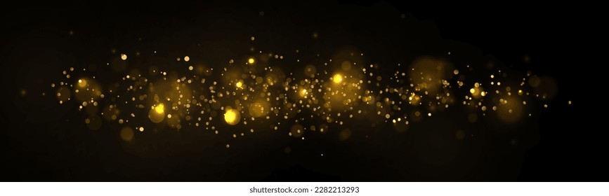Golden abstract bokeh on black background. Holiday concept. Vector illustration.	