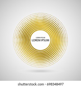 Golden Abstract circle. A frame of square. Halftone texture. The round border. Gold Vector illustration.