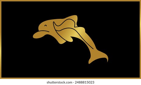 Golden abstract dolphin marine mammal stylish icon design, Isolated gold solid color jumping dolphin fish icon.