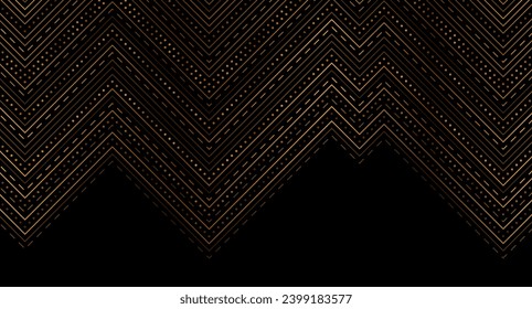 Golden abstract dotted lines on black background. Retro geometric vector design