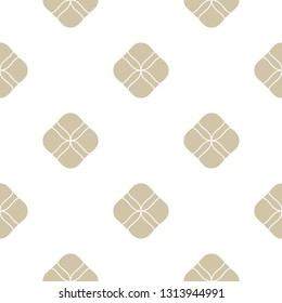Golden abstract floral seamless pattern. Vector gold and white background. Simple minimalist geometric ornament. Elegant luxury graphic texture with flower shapes, circles. Repeat design for decor