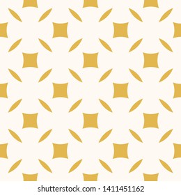 Golden abstract floral seamless pattern. Vector gold and white background. Simple geometric leaf ornament. Luxury graphic texture with curved shapes, squares, grid. Elegant minimalist repeat design