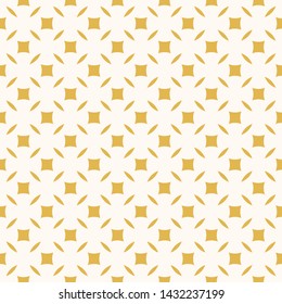 Golden abstract floral seamless pattern. Vector gold and white background. Simple geometric leaf ornament. Delicate luxury graphic texture with small curved shapes, squares, grid. Elegant design