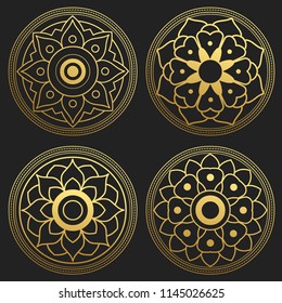 Golden abstract flowers on black background. Vector illustration