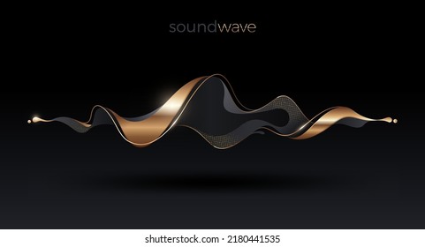 Golden Abstract Fluid Wave. Sound Wave Concept. Vector Illustration.