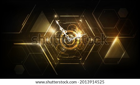 Golden Abstract Futuristic Technology Background with Clock concept and Time Machine, Can rotate clock hands, vector illustration