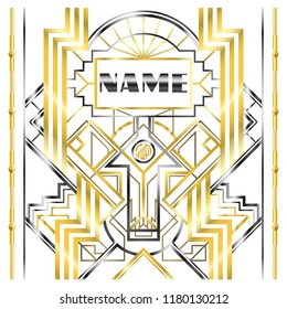 Golden abstract geometric background. Art deco style, trendy vintage design element. Gold grill on a white background. Template with parallel lines with gold gradient.