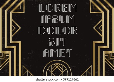 Golden abstract geometric background. Art deco style, trendy vintage design element. Gold grill on a black backdrop. Decorative artdeco template with parallel lines with gold gradient.