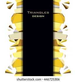 Golden abstract geometric background. Vertical border design. Gold and black triangles border on white backdrop. Vector illustration stock vector.