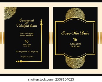 Golden Abstract Geometric Floral Frames Background mandala wedding card Invitation template