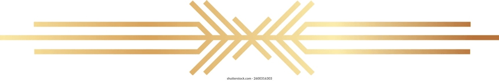 Golden abstract geometric lines are forming an arrow pointing right on a white background, representing concepts such as direction, progress, and movement