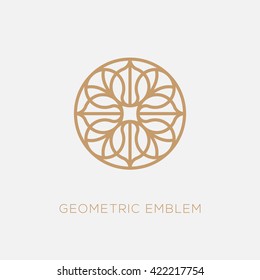 Golden abstract geometric logo template design in trendy linear style. Vector illustration.