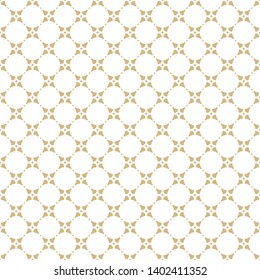 Golden abstract geometric ornament in Arabian style. Luxury vector seamless pattern. Simple floral background. Elegant white and gold graphic texture with round grid, repeat tiles. Premium design