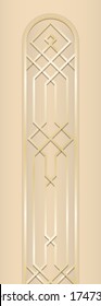 Golden abstract geometric ornament. Art deco style, trendy vintage design element. Gold grill on a white background. Template with parallel lines with gold gradient.