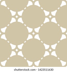 Golden abstract geometric ornament in oriental style. Luxury vector seamless pattern. Simple graphic floral background. Elegant white and gold texture with round grid, repeat tiles. Premium design