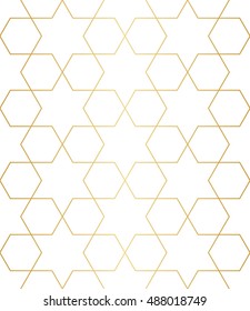Golden abstract geometric pattern with rhombus, stars and squares vector illustration