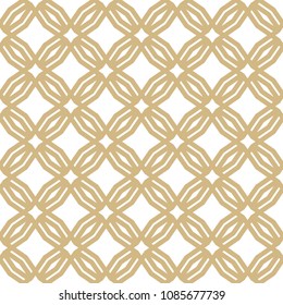 Golden abstract geometric seamless pattern in oriental style. Vector gold and white background. Simple graphic ornament. Luxury texture with diamond shapes, grid, mesh, repeat tiles. Elegant design