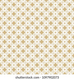 Golden abstract geometric seamless pattern in oriental style. Luxury vector background. Simple graphic floral ornament. White and gold texture with diamond shapes, stars, rhombuses, grid, repeat tiles