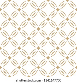 Golden abstract geometric seamless pattern in oriental style. Luxury vector background. Simple graphic ornament. White and gold texture with diamond shapes, rhombuses, grid, lattice, net, repeat tiles