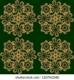 Golden abstract geometric seamless pattern. Vector gold grill on a green background. Beautiful artdeco template with elements in gold gradient. Art deco style, trendy vintage design element.