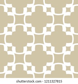 Golden abstract geometric seamless pattern in oriental style. Luxury vector background. Simple graphic ornament. White and gold texture with curved shapes, squares, repeat tiles. Elegant design