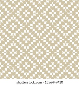 Golden abstract geometric seamless pattern. Vector texture with curved shapes, petals, leaves, mesh, grid. Subtle minimalist white and gold background. Luxury repeat design for decoration, wallpapers