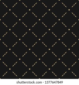 Golden abstract geometric seamless pattern in oriental style. Luxury vector background. Simple graphic ornament. Black and gold texture with squares, diamond shapes, grid, lattice, net, repeat tiles