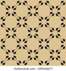 Golden abstract geometric seamless pattern in oriental style. Luxury vector background. Simple graphic floral  ornament. Black and gold texture with flower shapes, rhombuses, grid, net, repeat tiles 