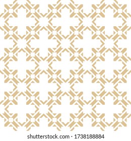 Golden abstract geometric seamless pattern in oriental style. Vector gold and white background. Elegant Asian ornament. Luxury graphic texture with square grid, net, lattice, crosses. Repeat design