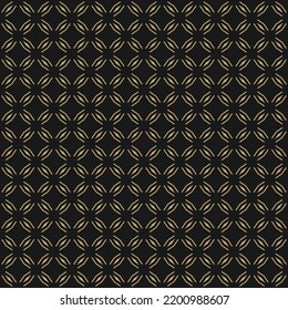 Golden abstract geometric seamless pattern in oriental style. Luxury vector background. Simple graphic ornament. Black and gold texture with small diamond shapes, grid, thin lines, floral silhouettes