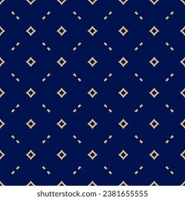 Golden abstract geometric seamless pattern in oriental style. Luxury vector background. Simple graphic ornament. Deep blue and gold texture with diamond shapes, rhombuses, stars, grid, repeat tiles