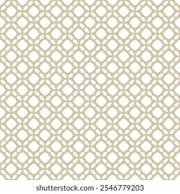Patrón inconsútil geométrico abstracto dorado. Textura de Vector simple con Formas curvas, siluetas de flores, azulejos, rejilla, celosía, malla. Oro de lujo y fondo de adorno blanco. Diseño moderno repetido