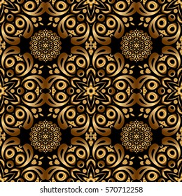 Golden abstract geometric seamless pattern. Art deco style, trendy vintage design element. Vector gold grill on a black background. Beautiful artdeco template with elements in gold gradient.