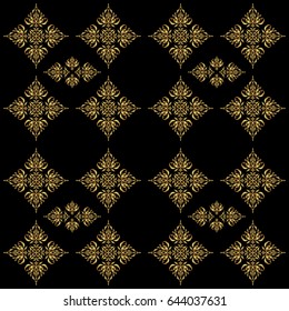 Golden abstract geometric seamless pattern. Art deco style, trendy vintage design element. Vector gold grill on a black background. Beautiful artdeco template with elements in gold gradient.