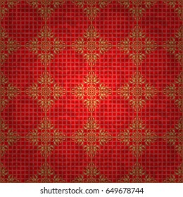 Golden abstract geometric seamless pattern. Art deco style, trendy vintage design element. Vector gold grill on a red background. Beautiful artdeco template with elements in gold gradient.