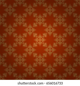 Golden abstract geometric seamless pattern. Vector gold grill on a brown background. Beautiful artdeco template with elements in gold gradient. Art deco style, trendy vintage design element.