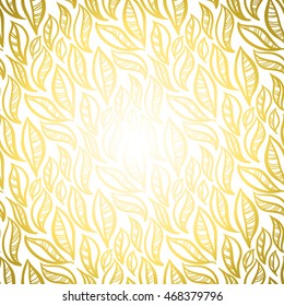 Golden abstract leaves pattern background. Seamless linear floral pattern. Gold packing or wrapping paper, fabric design texture template. Vector illustration stock vector.