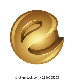 Golden Abstract Letter E Sphere on a White Background