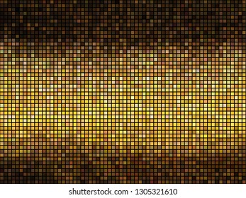 Golden abstract lights disco background. Square pixel mosaic.