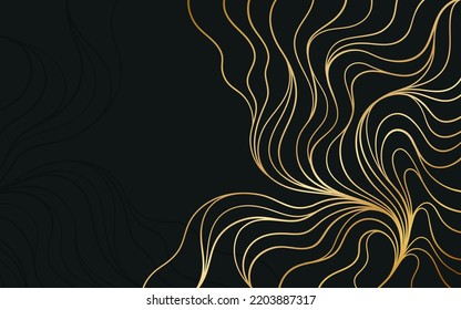 Golden abstract lineart on luxury black background