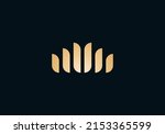Golden abstract logo on dark background, agrarian business wheat symbol isolated, premium food brand icon, luxury company sign design, vector business case, creative trademark