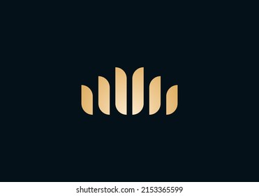 Golden abstract logo on dark background, agrarian business wheat symbol isolated, premium food brand icon, luxury company sign design, vector business case, creative trademark