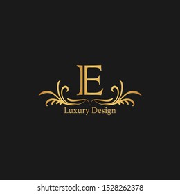 Golden Abstract Luxury letter E logo icon design concept.

