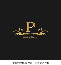 Golden Abstract Luxury letter P logo icon design concept.


