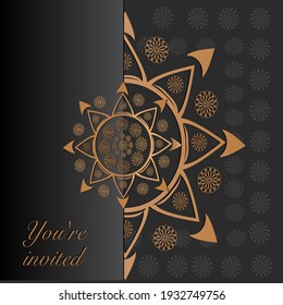 Golden abstract Mandal ornate pattern for background, invitations, cards, premium templates.