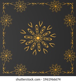 Golden abstract Mandal ornate pattern for background, invitations, cards, premium templates on black background.