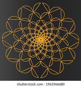Golden abstract Mandal ornate pattern for background, invitations, cards, premium templates on black background.
