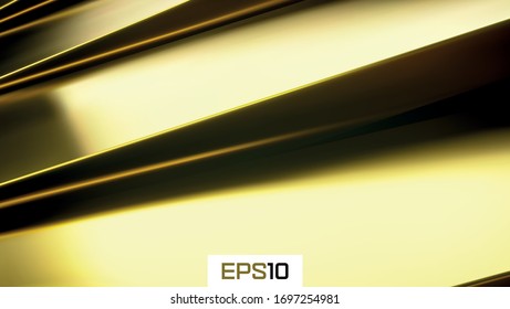 Golden abstract metal background. Futuristic 3d render illustration. Gold metal design. Steel texture. Yellow background. Shinny metal