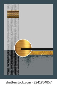 Golden abstract modern minimalist wall art composition, Geometric shapes, circles, squares lines design
