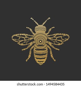 Golden Abstract Ornamental Bee Shape. Vector Honey Bee for Your Design.